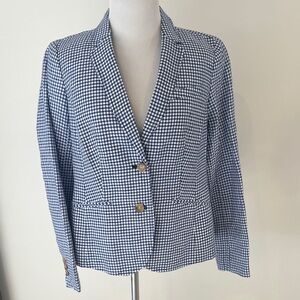 Talbots Navy and White Checkered Blazer Jacket Womens Sz 6